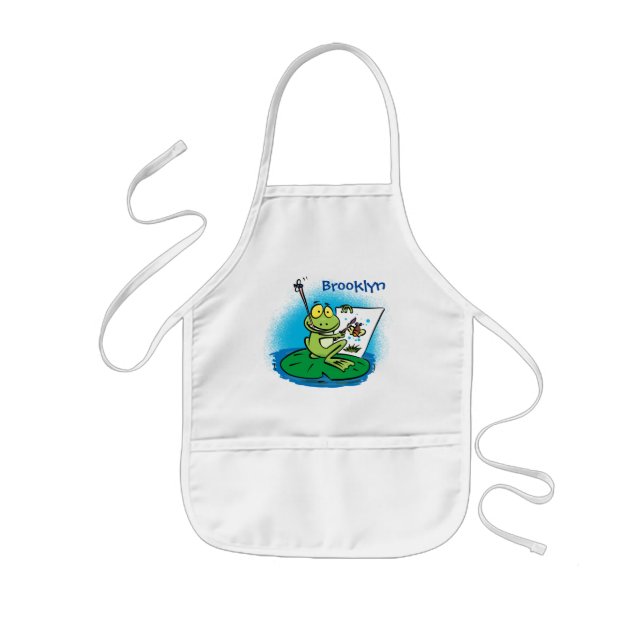 Cute funny green frog cartoon illustration kids' a apron (Front)