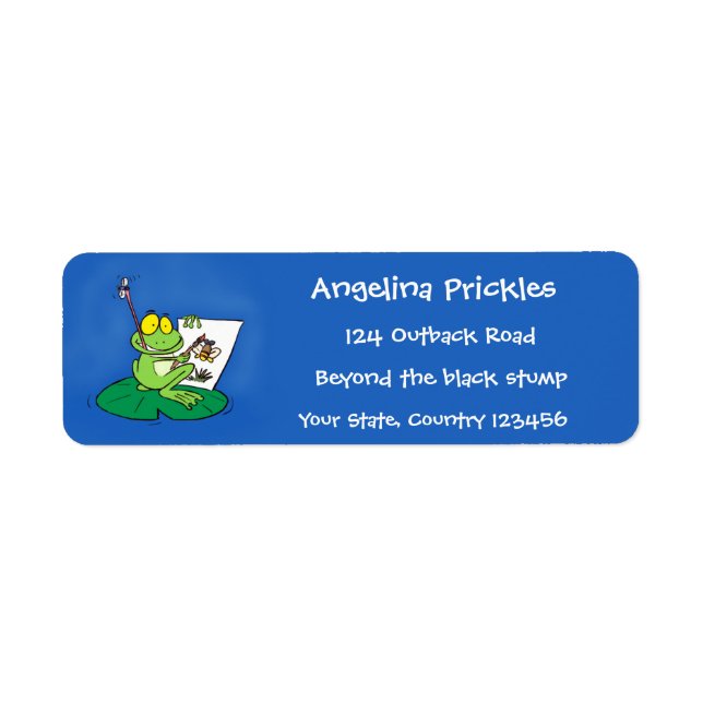 Cute funny green frog cartoon illustration label (Front)