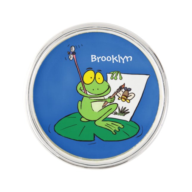 Cute funny green frog cartoon illustration lapel pin (Front)