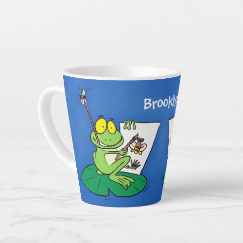 Cute funny green frog cartoon illustration latte mug