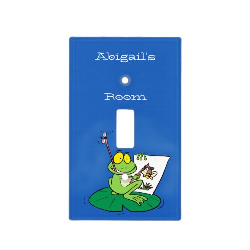 Cute funny green frog cartoon illustration light switch cover