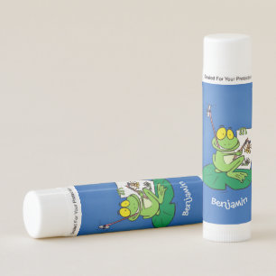 Cute funny green frog cartoon illustration lip balm
