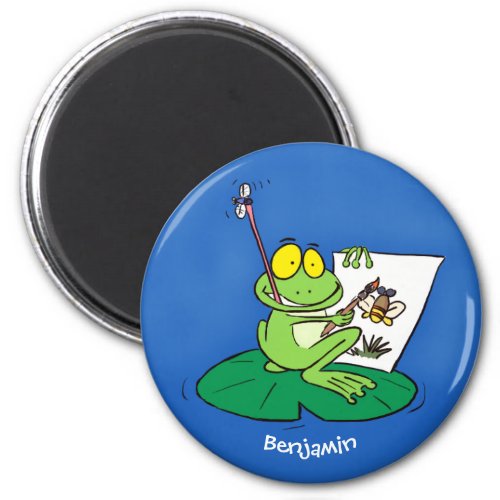 Cute funny green frog cartoon illustration magnet