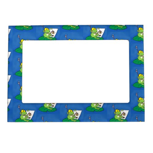 Cute funny green frog cartoon illustration magnetic frame