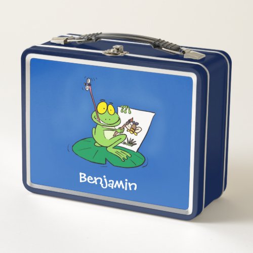 Cute funny green frog cartoon illustration metal lunch box