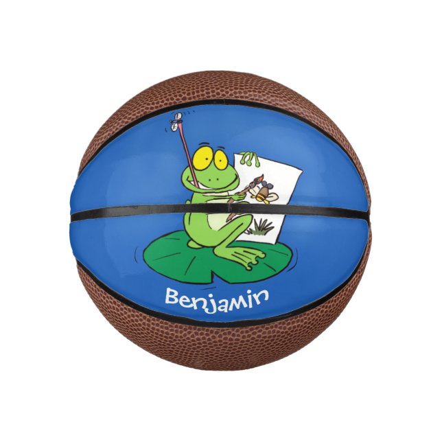 Cute funny green frog cartoon illustration mini basketball (Front)