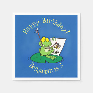 Cute funny green frog cartoon illustration napkins