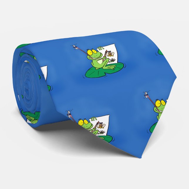 Cute funny green frog cartoon illustration neck tie (Rolled)