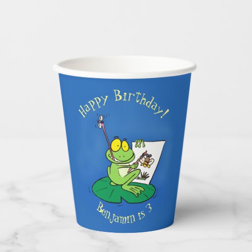 Cute funny green frog cartoon illustration paper cups