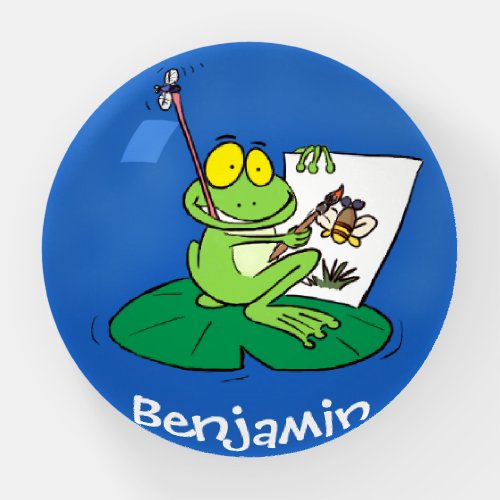 Cute funny green frog cartoon illustration paperweight