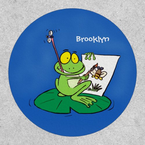 Cute funny green frog cartoon illustration patch