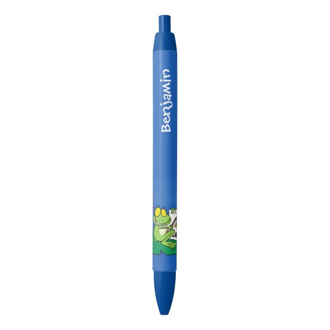 Cute funny green frog cartoon illustration pen (Front Vertical)