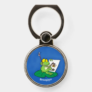 Cute funny green frog cartoon illustration phone ring stand