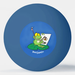 Cute funny green frog cartoon illustration ping pong ball