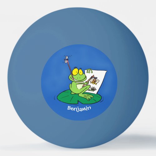 Cute funny green frog cartoon illustration ping pong ball