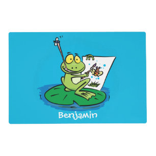 Cute funny green frog cartoon illustration placemat