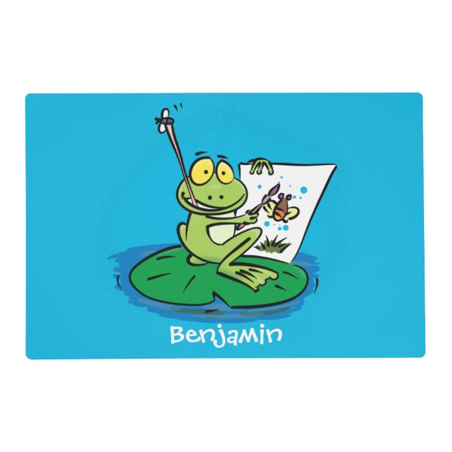 Cute funny green frog cartoon illustration  placemat (Front)