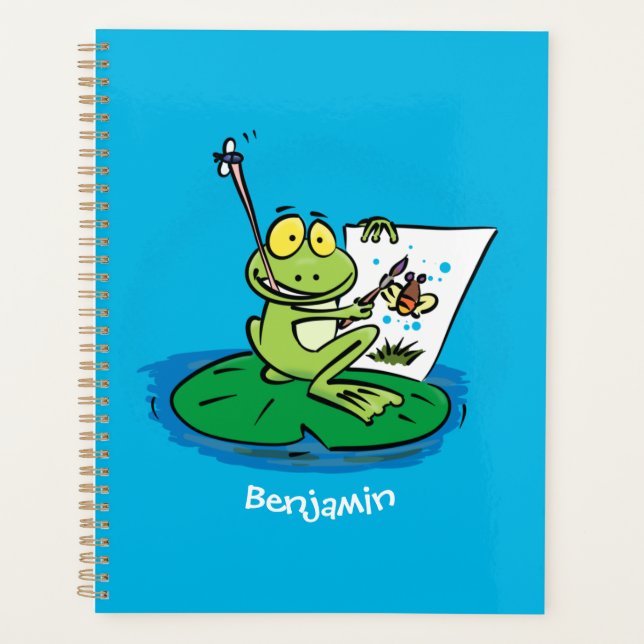 Cute funny green frog cartoon illustration  planner (Front)