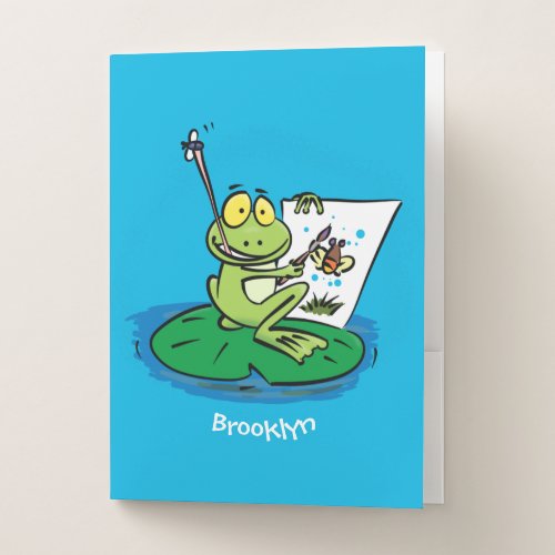 Cute funny green frog cartoon illustration pocket folder