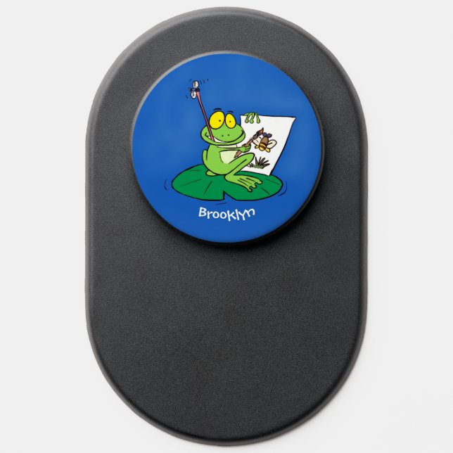 Cute funny green frog cartoon illustration PopSocket (Popsocket)