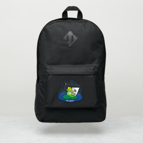 Cute funny green frog cartoon illustration port authority backpack