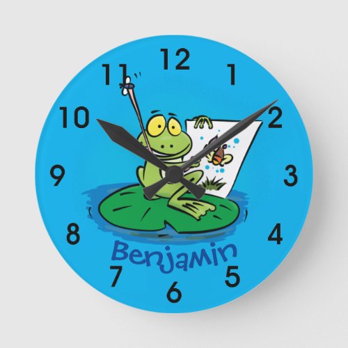Cute funny green frog cartoon illustration round c round clock