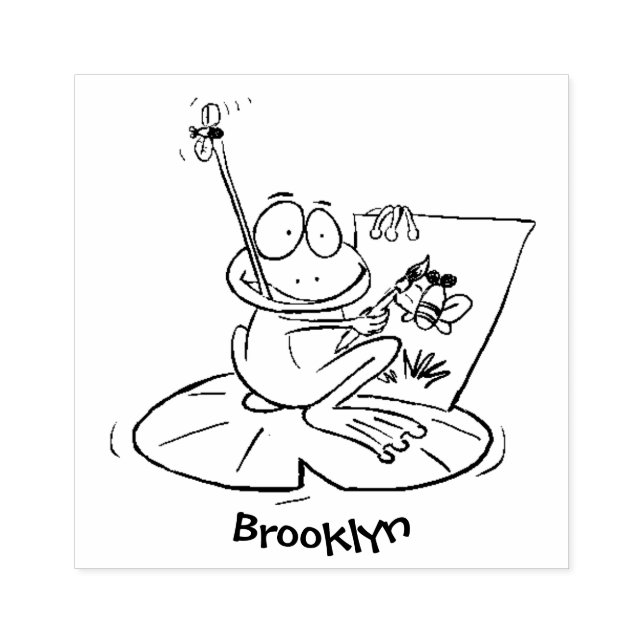 Cute funny green frog cartoon illustration rubber stamp (Imprint)