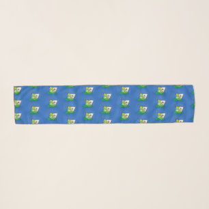 Cute funny green frog cartoon illustration scarf