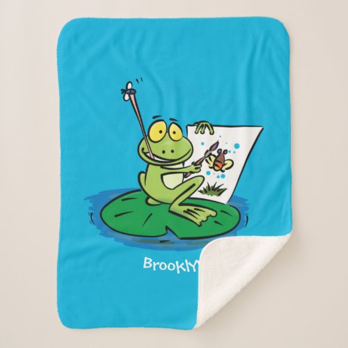 Cute funny green frog cartoon illustration  sherpa blanket