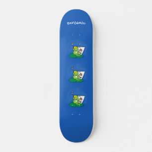 Cute funny green frog cartoon illustration skateboard