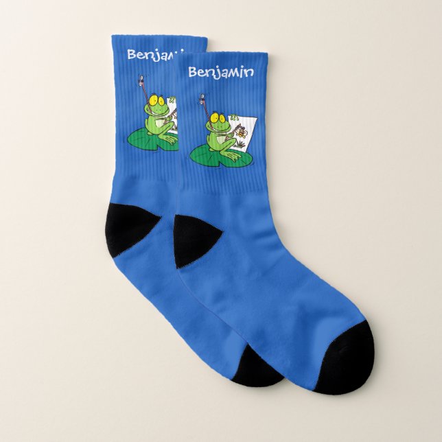 Cute funny green frog cartoon illustration socks (Pair)