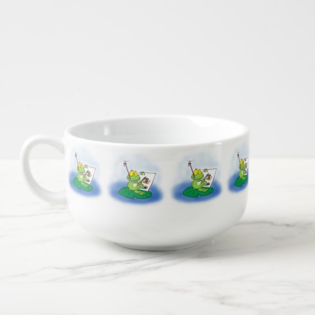 Cute funny green frog cartoon illustration  soup mug (Right)