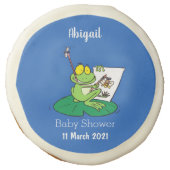 Cute funny green frog cartoon illustration sugar cookie (Front)