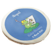 Cute funny green frog cartoon illustration sugar cookie (Angled)