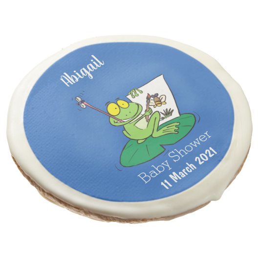 Cute funny green frog cartoon illustration sugar cookie (Angled)