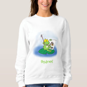 Cute funny green frog cartoon illustration sweatshirt