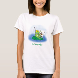 Cute funny green frog cartoon illustration T-Shirt