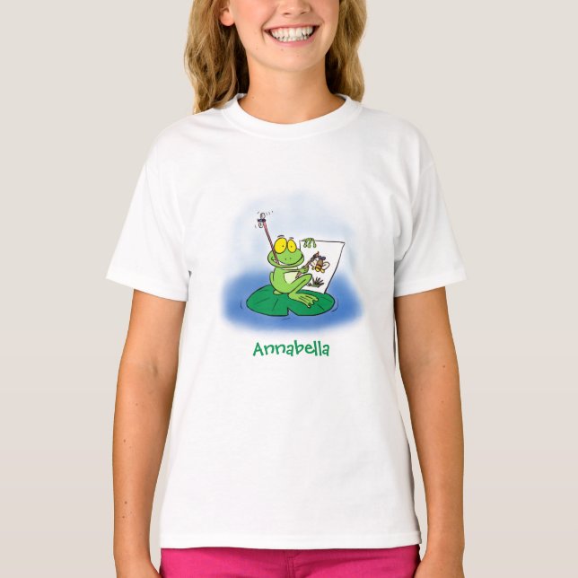 Cute funny green frog cartoon illustration T-Shirt (Front)