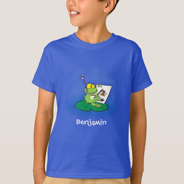 Cute funny green frog cartoon illustration T-Shirt (Front)