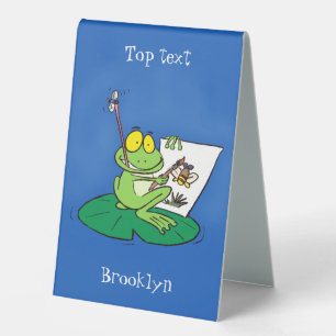Cute funny green frog cartoon illustration table tent
