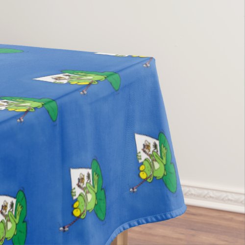Cute funny green frog cartoon illustration tablecloth