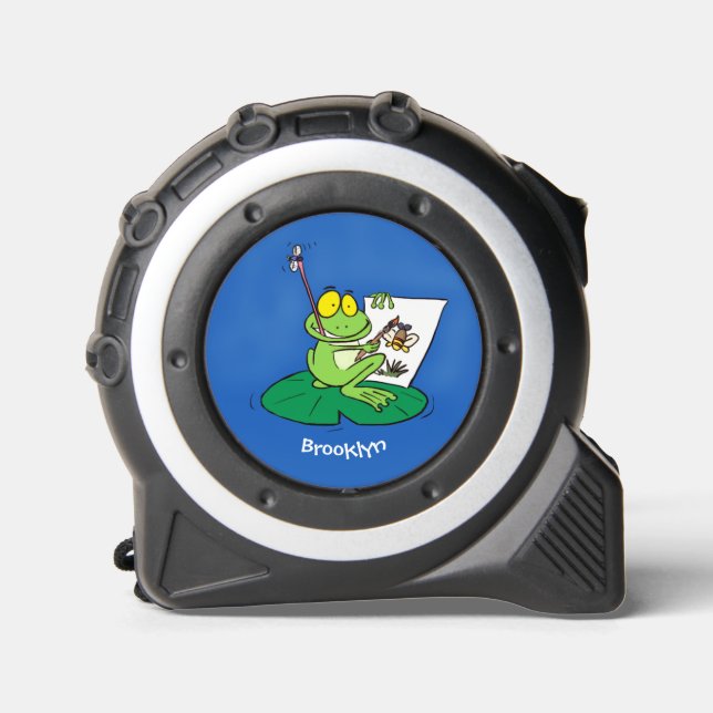 Cute funny green frog cartoon illustration tape measure (Front)