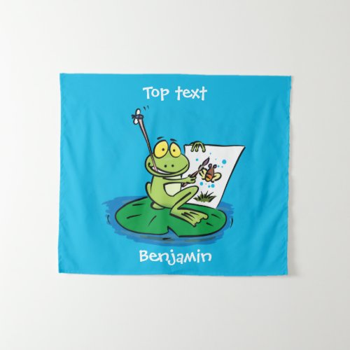 Cute funny green frog cartoon illustration  tapestry