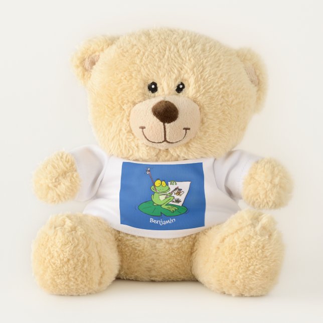 Cute funny green frog cartoon illustration  teddy bear (Front)