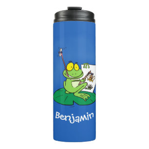 Cute funny green frog cartoon illustration thermal tumbler