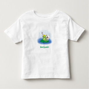 Cute funny green frog cartoon illustration toddler t-shirt