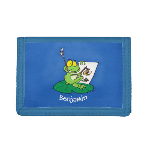 Cute funny green frog cartoon illustration tri-fold wallet