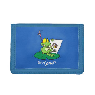 Cute funny green frog cartoon illustration trifold wallet