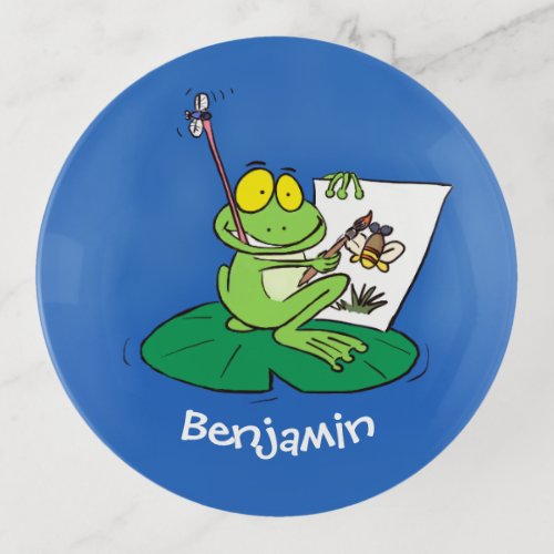 Cute funny green frog cartoon illustration trinket tray
