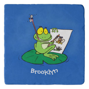 Cute funny green frog cartoon illustration trivet